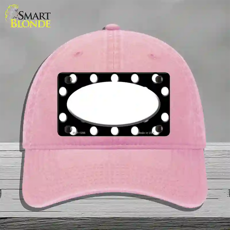 White Black Polka Dot Center Oval Novelty License Plate Hat Unconstructed Cotton / Pink