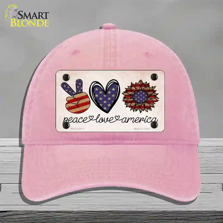 Peace Love America Novelty License Plate Hat Tag Unconstructed Cotton / Pink