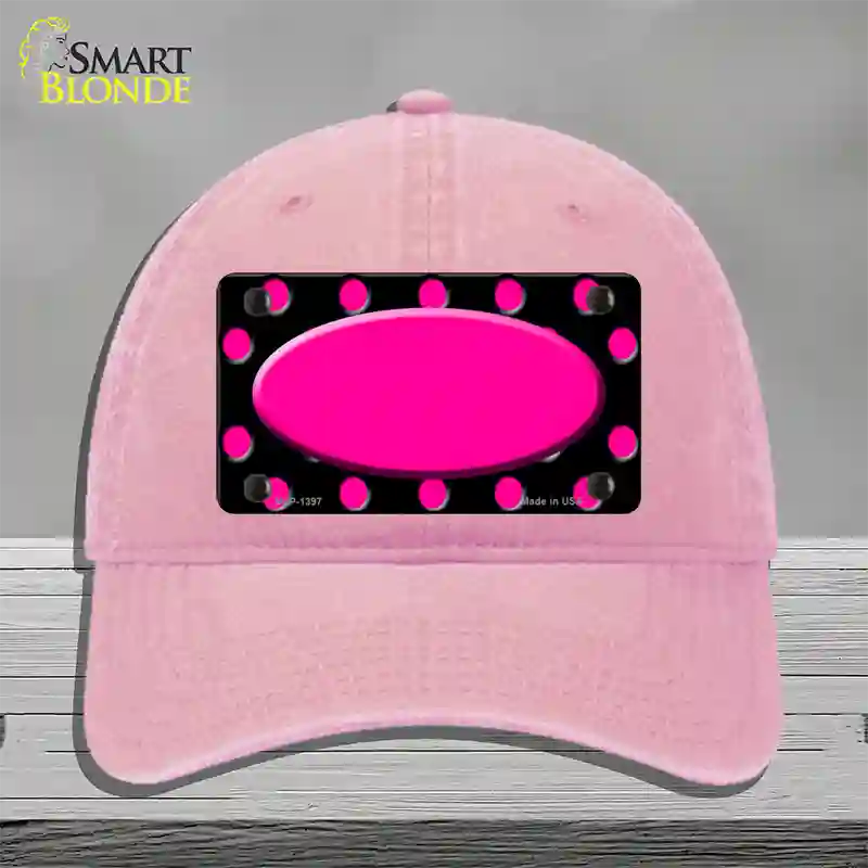 Pink Black Polka Dot Pink Center Oval Black Novelty License Plate Hat Unconstructed Cotton / Pink