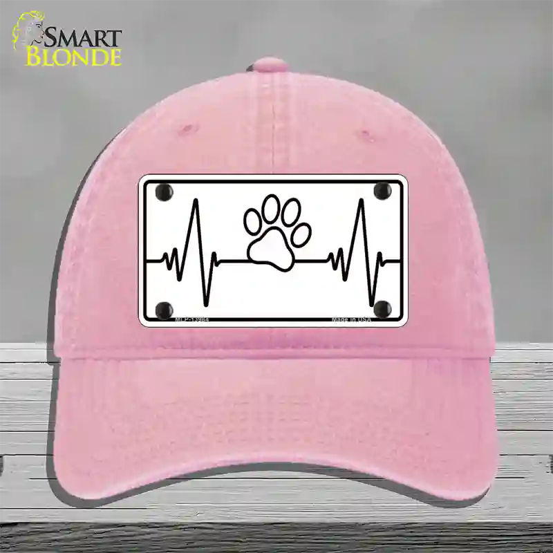 Paw Print Heart Beat Novelty License Plate Hat Tag Unconstructed Cotton / Pink