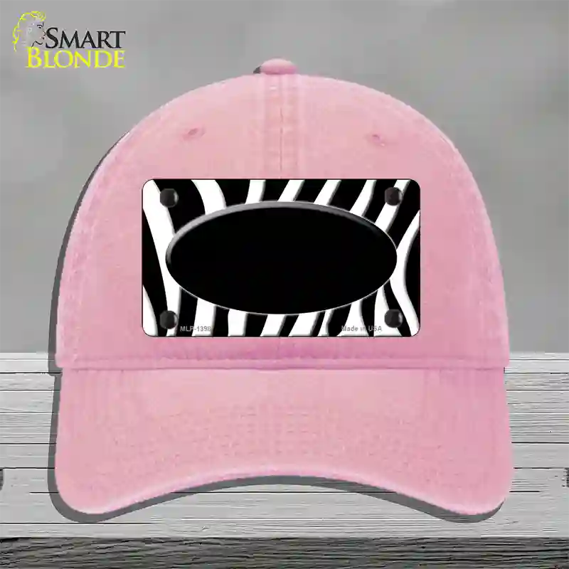 Black White Zebra Center Oval Novelty License Plate Hat Unconstructed Cotton / Pink