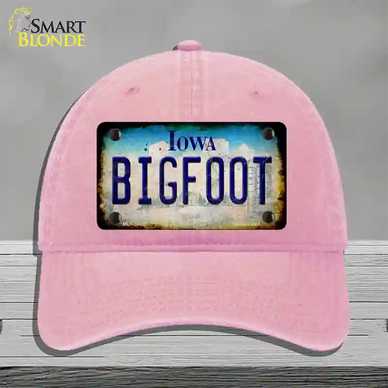 Bigfoot Iowa Novelty License Plate Hat Tag Unconstructed Cotton / Pink