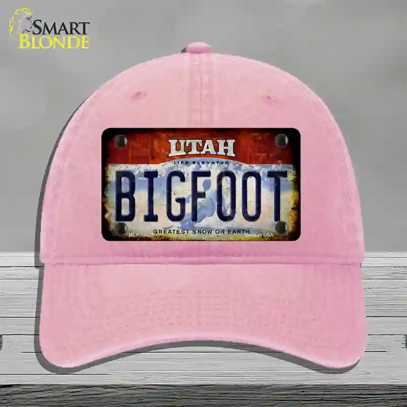 Bigfoot Utah Novelty License Plate Hat Tag Unconstructed Cotton / Pink