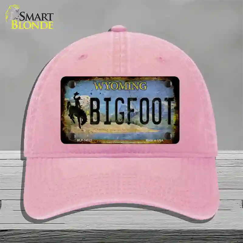 Bigfoot Wyoming Novelty License Plate Hat Tag Unconstructed Cotton / Pink