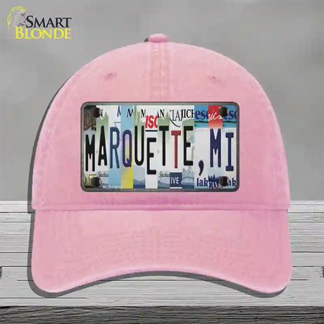 Marquette MI Strip Art Novelty License Plate Hat Tag Unconstructed Cotton / Pink