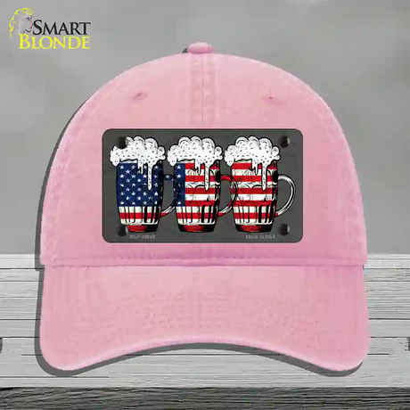 Three Beers America Novelty License Plate Hat Unconstructed Cotton / Pink