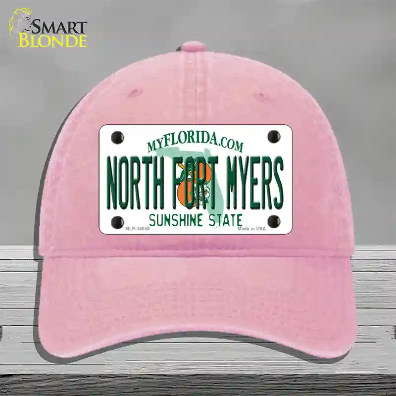 North Fort Myers Florida Novelty License Plate Hat Unconstructed Cotton / Pink