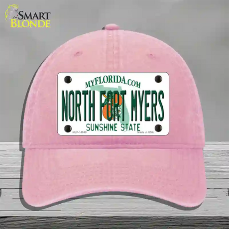 North Fort Myers Florida Novelty License Plate Hat Unconstructed Cotton / Pink