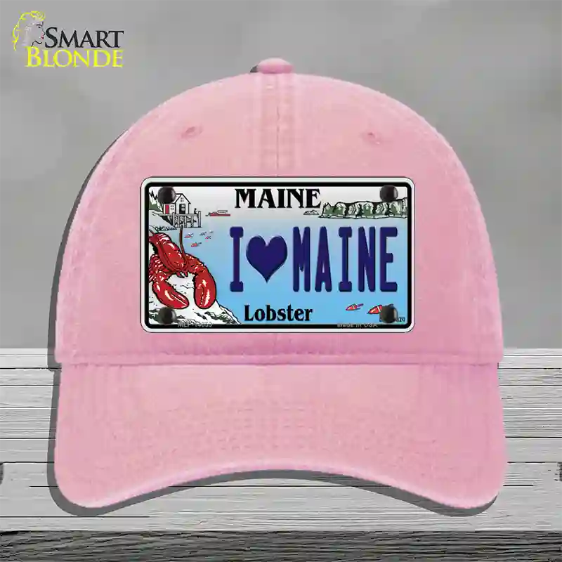 I Heart Maine Lobster Novelty License Plate Hat Unconstructed Cotton / Pink