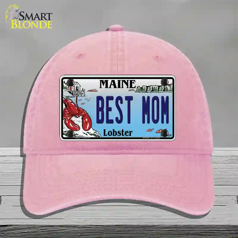 Best Mom Maine Lobster Novelty License Plate Hat Unconstructed Cotton / Pink