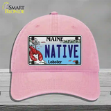 Native Maine Lobster Novelty License Plate Hat Unconstructed Cotton / Pink