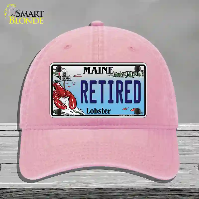 Retired Maine Lobster Novelty License Plate Hat Unconstructed Cotton / Pink