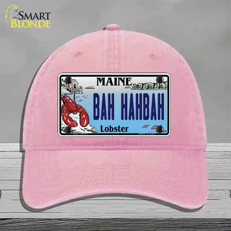 Bah Hahbah Maine Lobster Novelty License Plate Hat Unconstructed Cotton / Pink