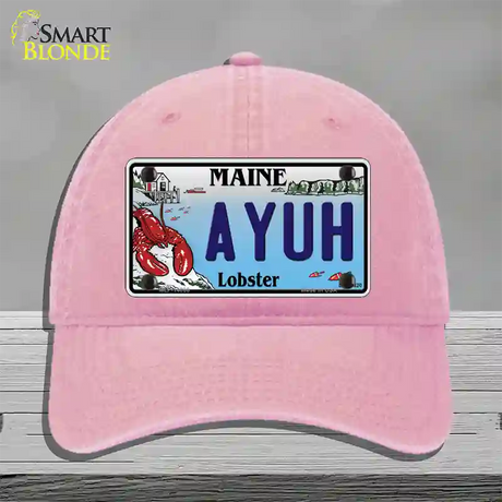 Ayuh Maine Lobster Novelty License Plate Hat Unconstructed Cotton / Pink