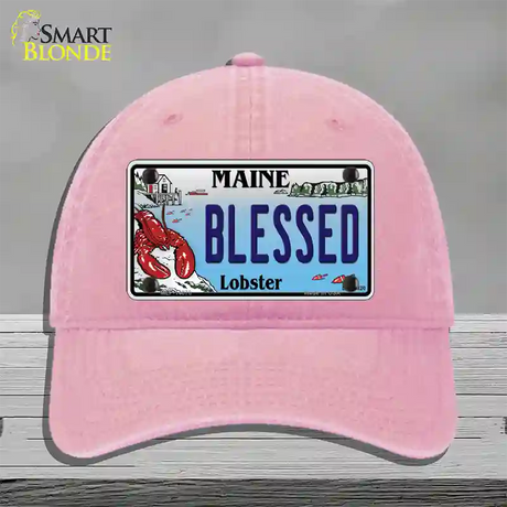 Blessed Maine Lobster Novelty License Plate Hat Unconstructed Cotton / Pink