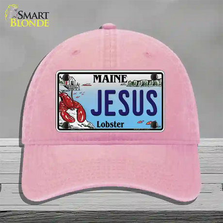 Jesus Maine Lobster Novelty License Plate Hat Unconstructed Cotton / Pink