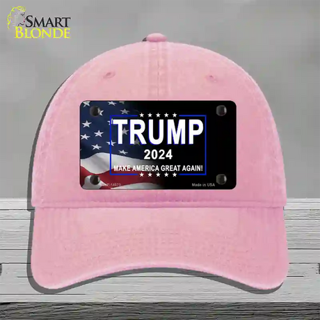 Trump 2024 Flag | Black Novelty License Plate Hat Unconstructed Cotton / Pink