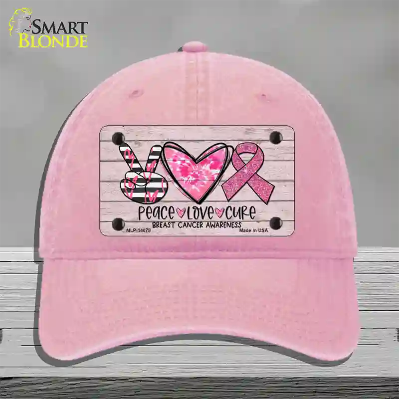 Peace Love Cure Novelty License Plate Hat Unconstructed Cotton / Pink