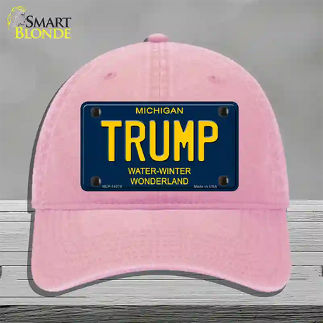 Trump Michigan Blue Novelty License Plate Hat Unconstructed Cotton / Pink