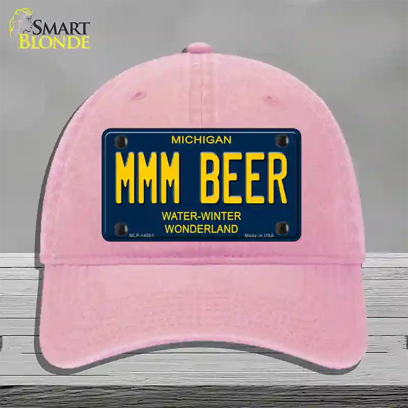 Mmm Beer Michigan Blue Novelty License Plate Hat Unconstructed Cotton / Pink