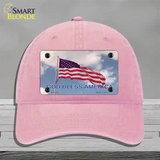 God Bless America Clouds Novelty License Plate Hat Unconstructed Cotton / Pink