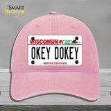 Okey Dokey Wisconsin State Background Novelty License Plate Hat Unconstructed Cotton / Pink