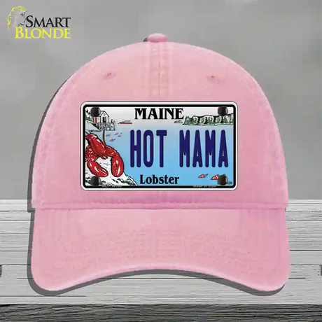 Hot Mama Maine Lobster Novelty License Plate Hat Unconstructed Cotton / Pink