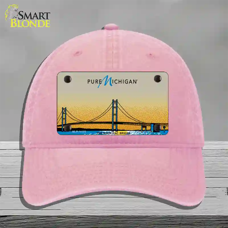 Pure Michigan Mackinac Bridge Novelty License Plate Hat Unconstructed Cotton / Pink