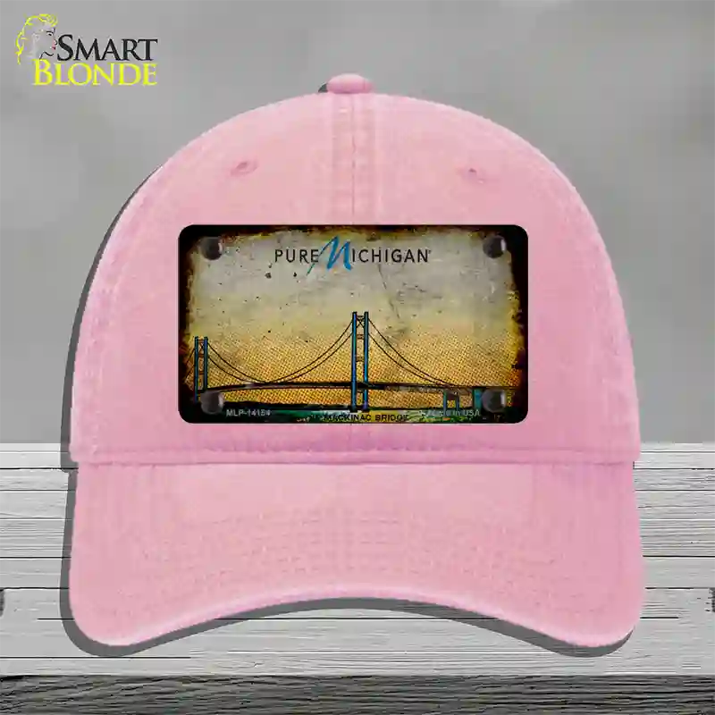 Pure Michigan Mackinac Bridge Rusty Novelty License Plate Hat Unconstructed Cotton / Pink