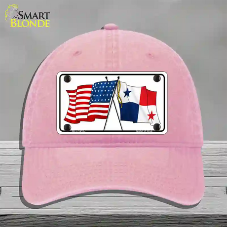 Panama Crossed US Flag Novelty License Plate Hat Unconstructed Cotton / Pink