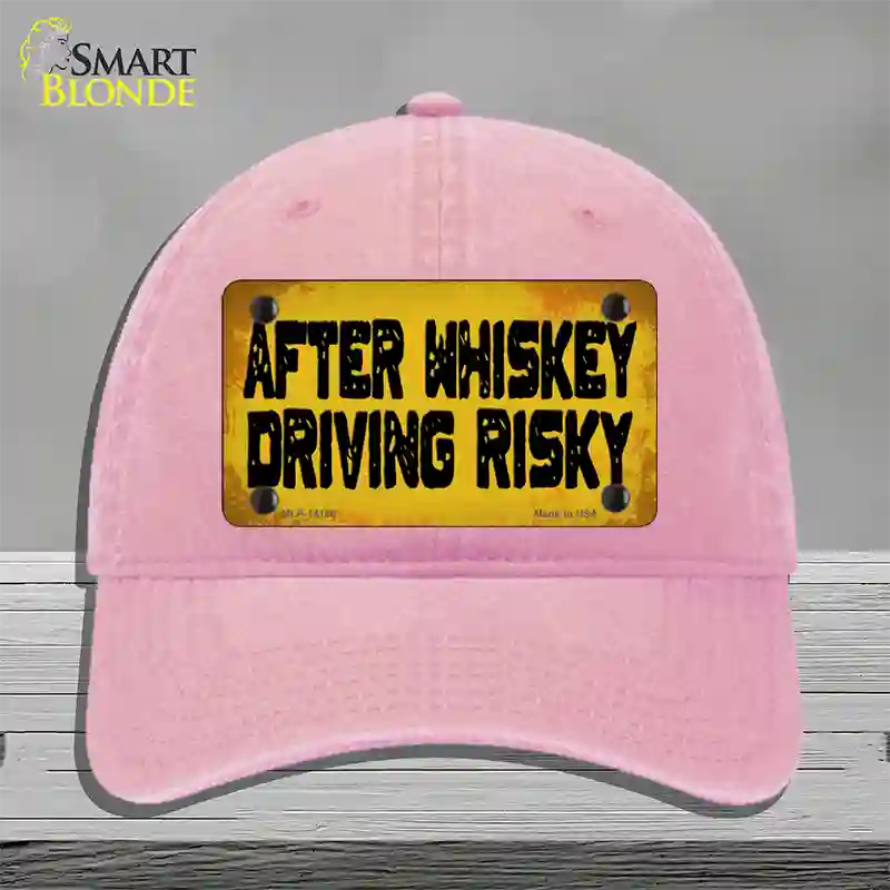 After Whiskey Driving Risky Novelty License Plate Hat Unconstructed Cotton / Pink