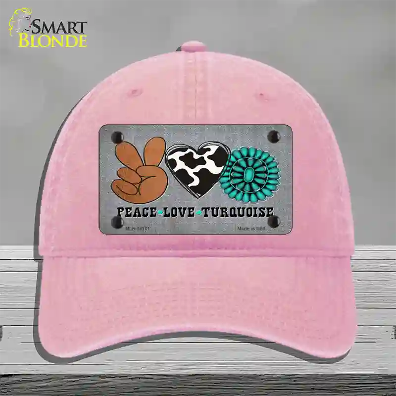 Peace Love Turquoise Novelty License Plate Hat Unconstructed Cotton / Pink