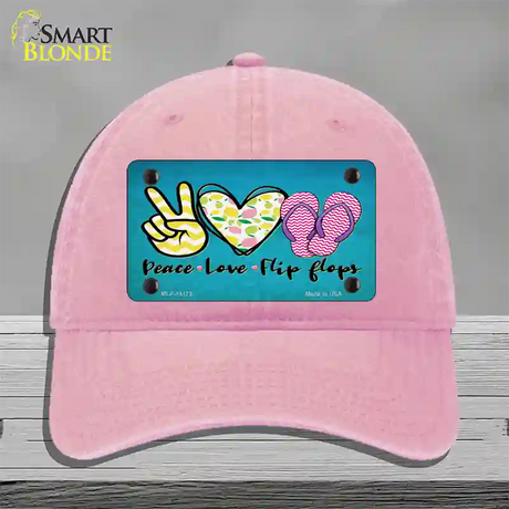 Peace Love Flip Flops Novelty License Plate Hat Unconstructed Cotton / Pink