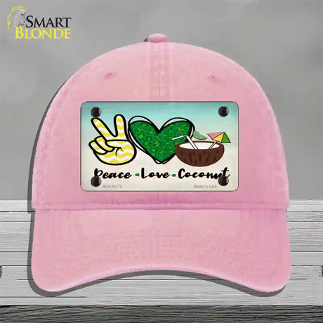 Peace Love Coconut Novelty License Plate Hat Unconstructed Cotton / Pink