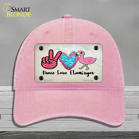 Peace Love Flamingos Novelty License Plate Hat Unconstructed Cotton / Pink