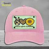 Peace Love Summer Sunflower Novelty License Plate Hat Unconstructed Cotton / Pink