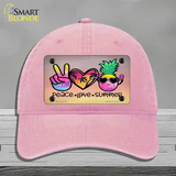 Peace Love Summer Novelty License Plate Hat Unconstructed Cotton / Pink