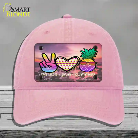 Peace Love Summer Pineapple BeachNovelty License Plate Hat Unconstructed Cotton / Pink