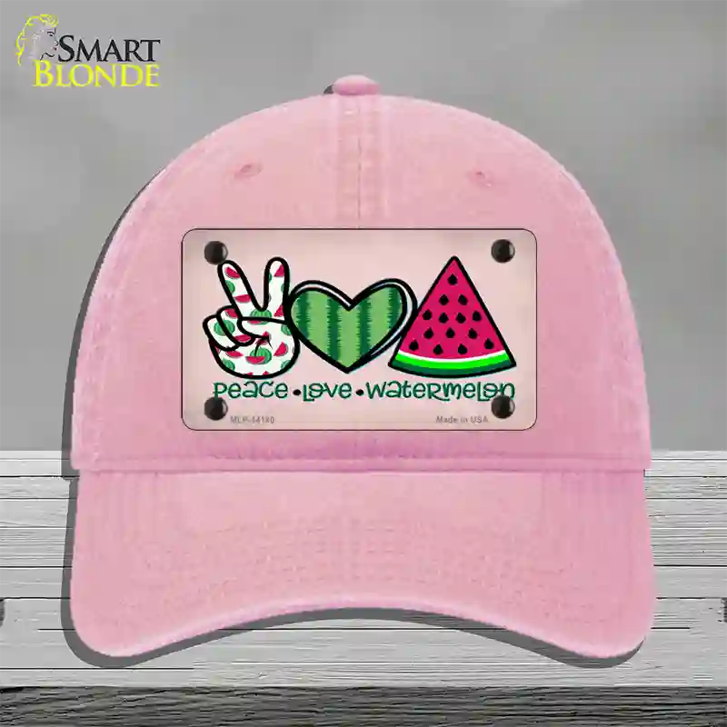 Peace Love Watermelon Novelty License Plate Hat Unconstructed Cotton / Pink