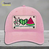 Peace Love Watermelon Novelty License Plate Hat Unconstructed Cotton / Pink