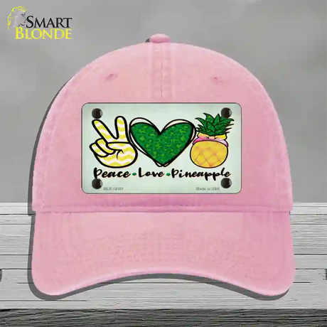 Peace Love Pineapple Novelty License Plate Hat Unconstructed Cotton / Pink