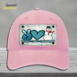 Peace Love Snowman Novelty License Plate Hat Unconstructed Cotton / Pink