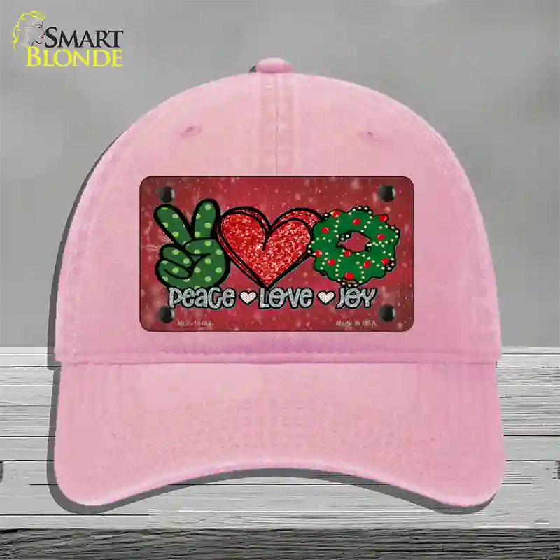 Peace Love Joy Novelty License Plate Hat Unconstructed Cotton / Pink