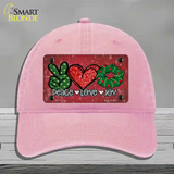 Peace Love Joy Novelty License Plate Hat Unconstructed Cotton / Pink