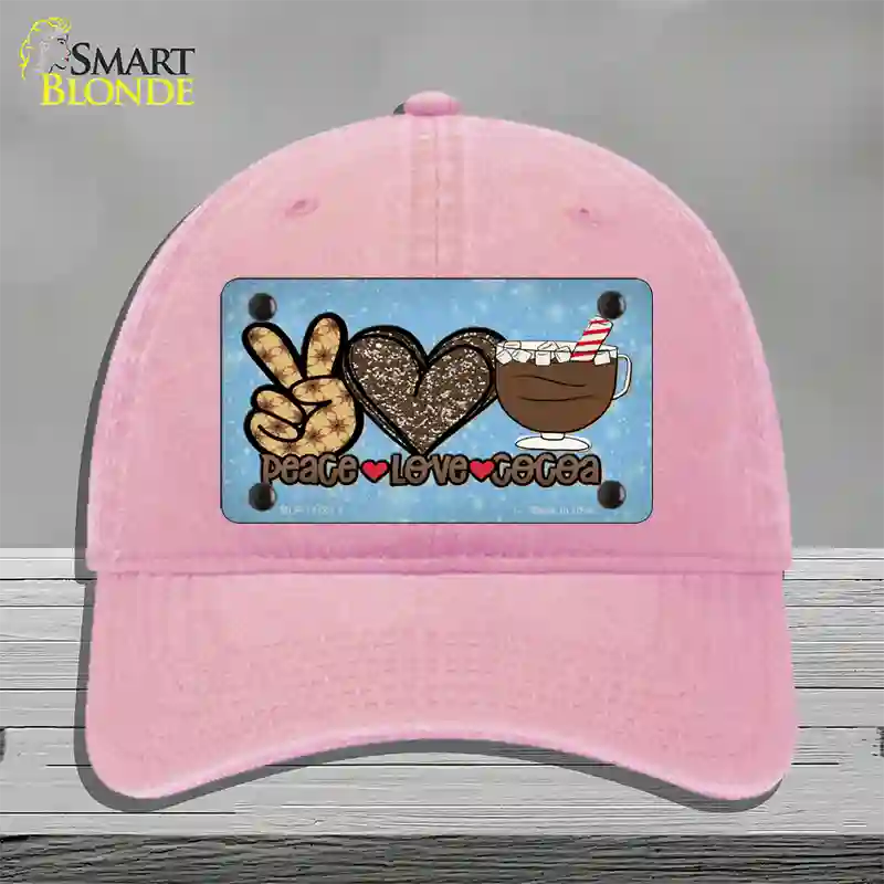 Peace Love Cocoa Novelty License Plate Hat Unconstructed Cotton / Pink