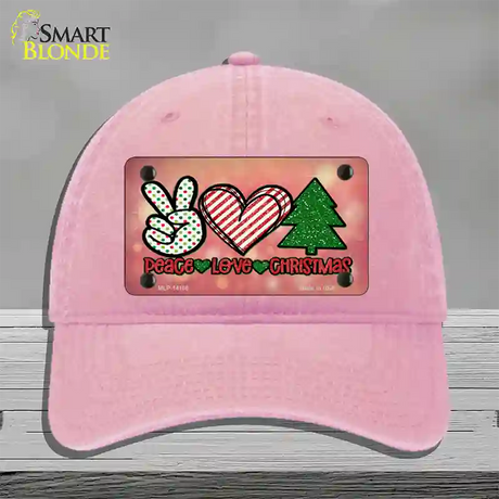 Peace Love Christmas Novelty License Plate Hat Unconstructed Cotton / Pink