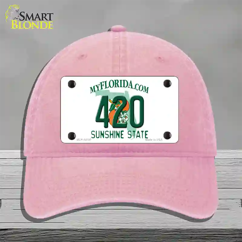 420 Florida Novelty License Plate Hat Unconstructed Cotton / Pink