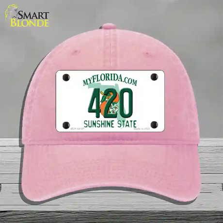 420 Florida Novelty License Plate Hat Unconstructed Cotton / Pink