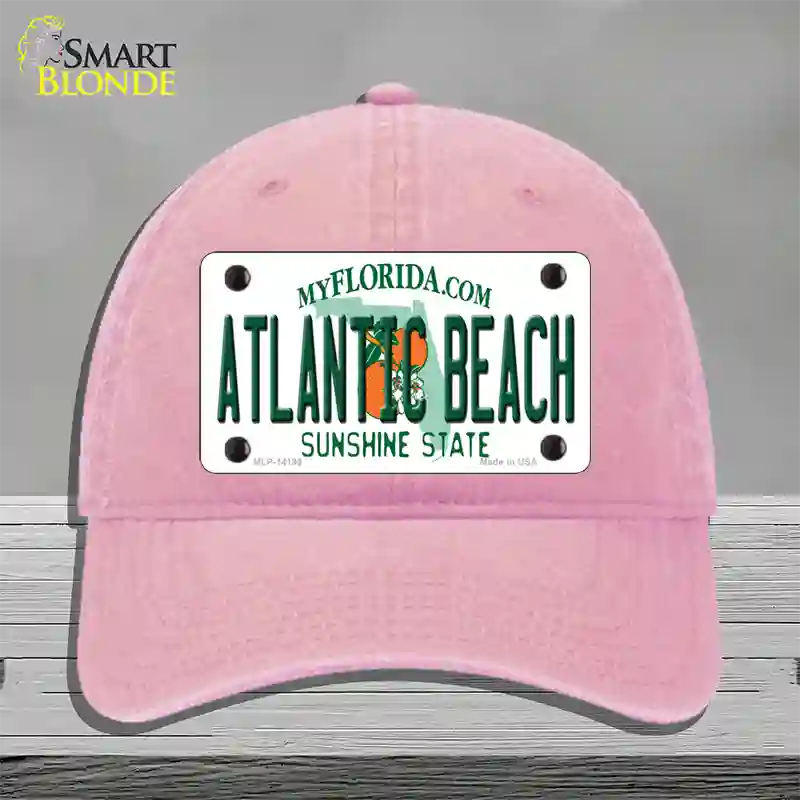 Atlantic Beach Florida Novelty License Plate Hat Unconstructed Cotton / Pink