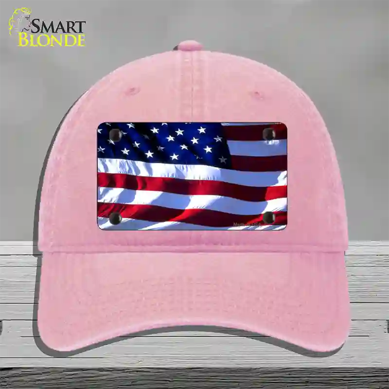 American Flag Wavy Novelty License Plate Hat Unconstructed Cotton / Pink